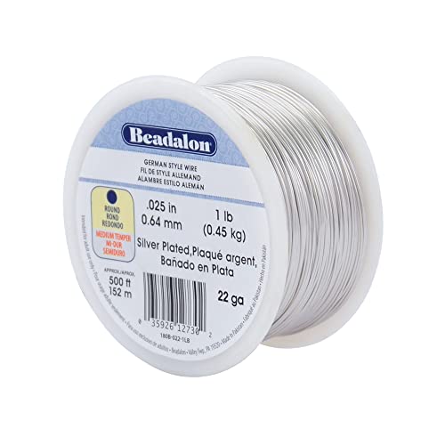 Beadalon German Style Wrapping Wire, Round, Silver Plated, 22 Gauge, 500 ft - color: Silver Plated, size: 22 gauge / 500 ft