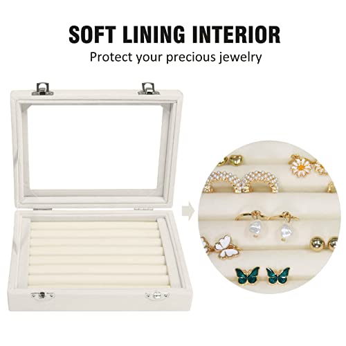 Vicoter Rings Organizer Tray 7 Slots Velvet Jewelry Earring Storage Box with Transparent lid Jewelry Display Case for Girls Wife Mom Women (Beige) - color: Beige