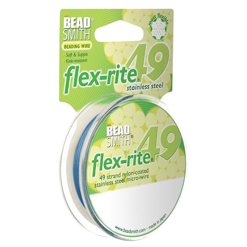 The Beadsmith Flex-Rite Beading Wire - 49-Strand Nylon-Coated Stainless-Steel Wire, 0.014" (0.35 mm) Dia, Blue, 30 ft Spool, Durable Necklace & Bracelet String, for Jewelry Making Supplies - color: Blue, size: .014” Dia - 30 ft