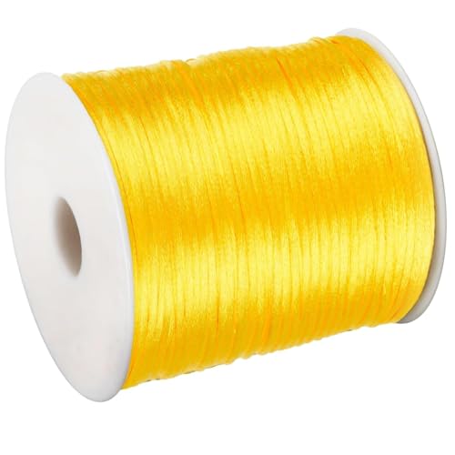 2mm x 300Feet Satin Nylon Cord, Silky Smooth Nylon String for Jewelry Making Bracelet Necklaces Beading Thread Rattail Macrame Kumihimo Chinese Knot Craft (Yellow) - color: Yellow