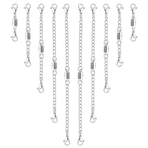 OHINGLT Necklace Extender Magnetic Clasps Chain Extenders for Necklaces,Gold and Silver Magnetic Necklace Clasps and Closures with Bracelet Extension - color: 10Pcs Silver