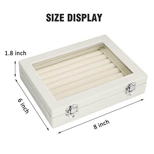 Vicoter Rings Organizer Tray 7 Slots Velvet Jewelry Earring Storage Box with Transparent lid Jewelry Display Case for Girls Wife Mom Women (Beige) - color: Beige
