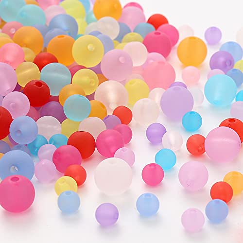 950 Pcs Colourful Acrylic Round Beads, Matte Colorful Frosted Beads, Transparent Frosted Beads for Jewellery Making DIY Necklaces Bracelet (Matte Transparent Colourful/Mixed) - color: Matt transparent colourful / mixed