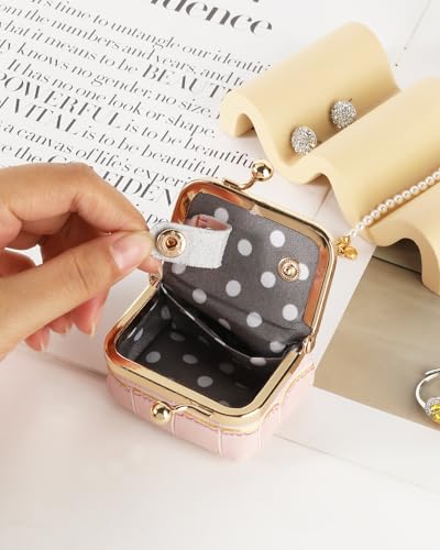 COOLYOUTH Leather Mini Jewelry Box Travel Jewelry Case Portable Small Coin Purse with Kiss Lock Travel Ring Box (Small-Purple) - color: Small-Purple