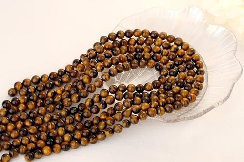 QINJIEJIE 100PCS Yellow Tigers Eye Beads 8mm Natural Stone Beads Round Loose Gemstone Bead for Bracelet Beading Crystal Jewelry Making DIY Necklace Earrings 0.32" - color: Yellow Tigers Eye, size: 100PCS