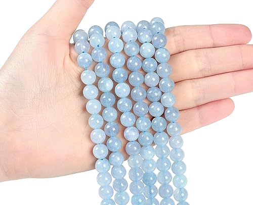 LAIDANLA Aquamarine 6mm Natural Stone Beads Round Loose Gemstone Stone Beads for DIY Bracelet Necklace Earrings Jewelry Making Polishing Genuine Real Beading Crystal 96PCS 2 Strand 32" - color: L-Aquamarine, size: 6mm