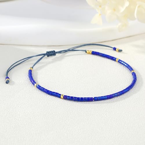 KELITCH Adjustable turquoise bead bracelet single color knitting friendship bracelet fashion jewelry daily wear gift (28 color selection) - color: Blue 04T