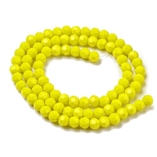 Perlin Czech Bohemian Crystal Glass Beads Faceted Round 4mm 90 Pieces Loose Spacer 1 Strand Beads for DIY Jewelry Earrings Necklace Bracelet Making (Yellow Opaque) - color: Yellow opaque