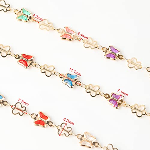 16.4 Feet Gold Plated Necklace Chain for Jewelry Making, Colorful Rhinestone Butterfly Cable Link Chain Bulk with Open Jump Rings and Lobster Clasps - color: Colorful Butterfly- Gold