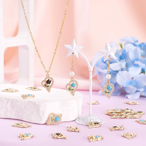 FASHEWELRY 30Pcs Heart Crystal Rhinestone Pendants Valentine Day Love Heart with Rose Flower Charms Light Gold Metal Dangle Charms for Bracelet Necklace Earring Jewelry Making Craft - color: Heart with Flower-3 Colors