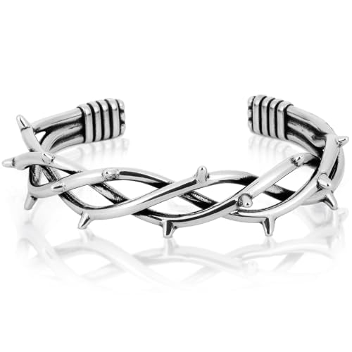 Stainless Steel Cuff Bracelet,Retro Gothic Punk Biker Cool Open Adjustable Cuff Bangle Bracelets Jewelry for Men Silver - style: Large Barbed Wire