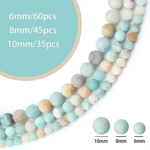 60pcs 6mm Natural Matte Amazonite Beads Energy Healing Crystal Round Loose Stone Beads for Jewelry Making, DIY Bracelets Necklaces - color: Matte Amazonite, size: 6mm