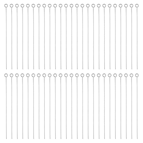 100PCS 2.75 Inch Stainless Steel Eye Pins for Jewelry Making, 70mm Metal Wire Eyepins, DIY Earring Beading Findings, 21 Gauge Open Eye Head Pins, 0.7mm Long Wire Eye Pins, Beading Pins for Jewelry DIY
