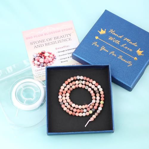 Natural Stone Beads Round Genuine Real Stone Beading Strand Loose Gemstones DIY Smooth Bead for Bracelet Necklace Earrings Jewelry Making (Red Plum Blossom Stone, 4mm 90 Pieces) - color: Red Plum Blossom Stone, size: 4mm 90pcs