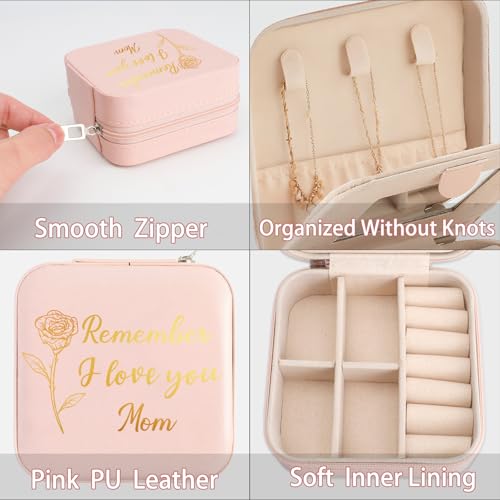 Mom Gifts Remember I Love You Mom Pink Jewelry Box Valentines Christmas Mothers Day Gifts for Moms from Daughter Son Kids Easter Birthday Gift for Moms PU Leather Portable Travel Jewelry Case - color: mom1 remember