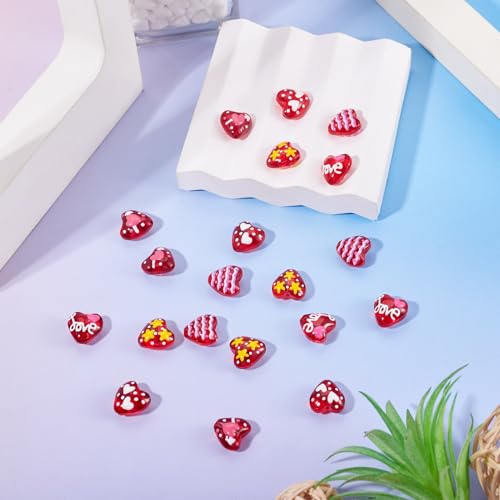 Red Heart Beads Glass Cute Heart Hand Drawn Beads Craftdady 20Pcs Love Loose Spacer Beads Red Bracelet for DIY Earring Necklace Jewelry Making-14mm - color: Red