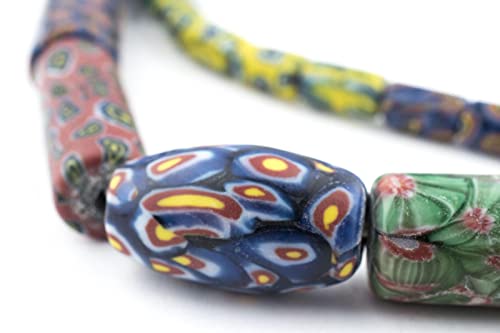 The Bead Chest Venetian-Inspired Millefiori Trade Beads 12mm Indonesia Multicolor Cylinder Glass Large Hole 30 Inch Strand