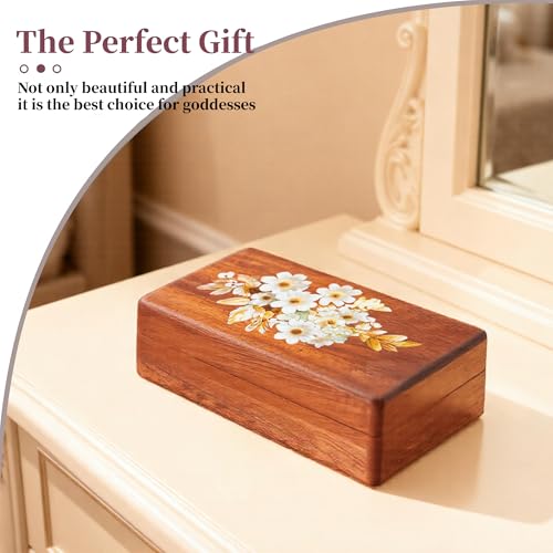 Travel Jewelry Case Small Wood Jewelry Organizer Jewelry Box for Women (Nut-Brown Print B) - color: Nut-Brown Print B