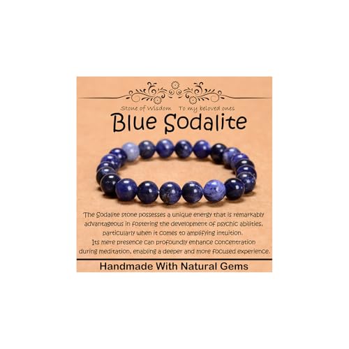 Natural Healing Gemstone Bracelet Handmade Yoga Stretch Elastic Bracelet Stress Relief Crystal Jewelry for Men and Women - color: Blue Sodalite (Wisdom), size: 8mm