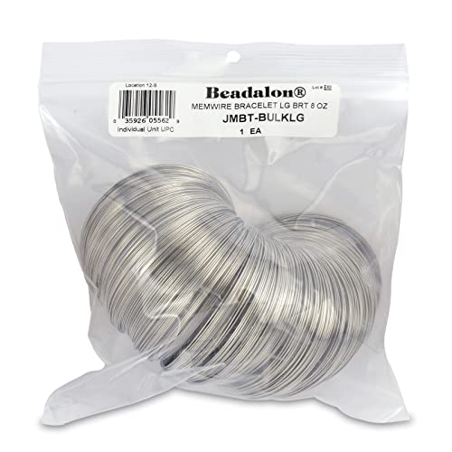 Beadalon Remembrance Stainless Steel Memory Wire, Round, Bracelet, Large, Bright, 8 oz, approx. 480 coils - size: Bracelet, Large, style: 8 oz, approx. 480 coils