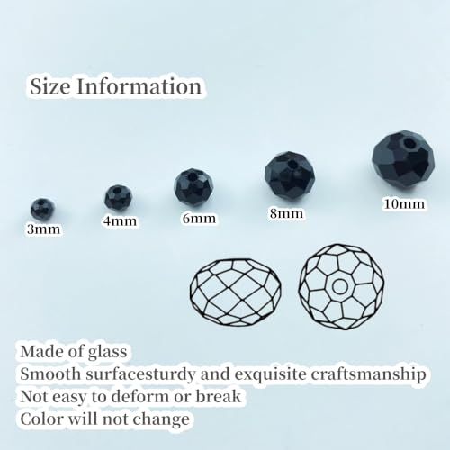 50pcs Crystal Glass Beads 10mm Faceted Rondelle Glass Spacer Beads with Hole for Bracelets Necklace Earring DIY Jewelry Making Craft(Black) - color: Black, size: 10mm