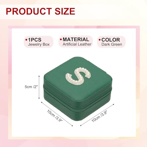 PATIKIL Travel Jewelry Case, S Initial Small Travel Jewelry Box Organizer Rings Earrings Storage Case Personalized Gifts for Women Girls Birthday Christmas Bridesmaid Gifts, Dark Green - style: S