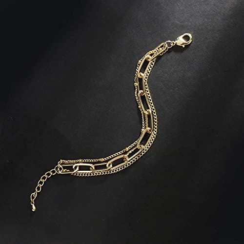 Waterproof Gold Chain Bracelet For Women Non Tarnish,14K Gold Plated Link Dainty Bracelets Stake Layered Bracelet Set Hypoallergen Gold Jewelry - color: Style-2