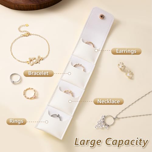 3Pcs Mini Travel Jewelry Bag, Portable Travel Jewelry Organizer, Small Travel Jewelry Pouch for Women, Mini Travel Jewelry Bag for Earrings, Rings, Necklaces, White Pink Purple