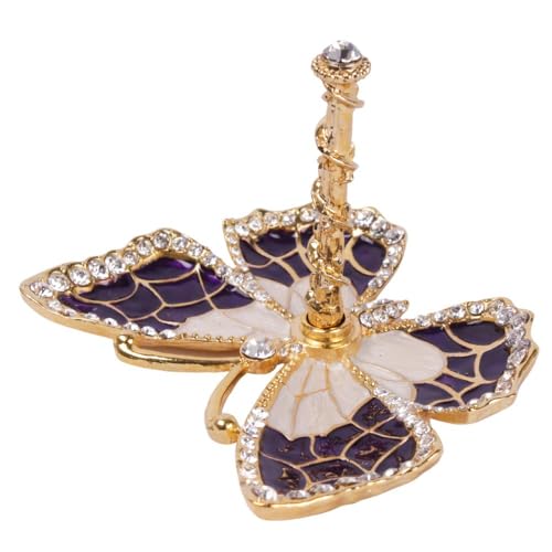 Matashi Butterfly Jewelry Holder for Women, Enamel - Gold Plated Jewelry Stand Organizer Ring Holder w Crystals, Gift for Mom on Christmas, Mother’s Day, Birthday, Anniversary, Valentine’s Day, Purple - color: Purple