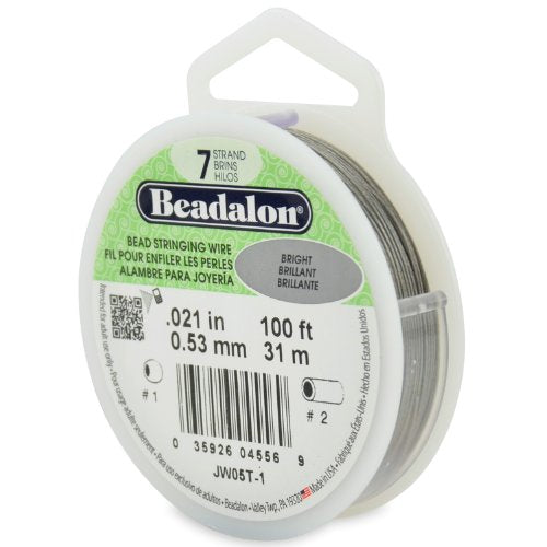 7 Strand Stainless Steel Bead Stringing Wire, .021 in / 0.53 mm, Bright, 100 ft / 31 m - color: Bright, style: .021 in / 0.53 mm , 100 ft / 31 m