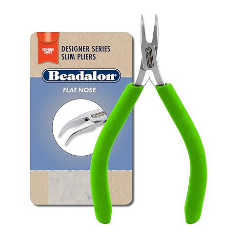 Beadalon Designer Series Slim Bent Chain Nose Pliers, Lime Green Vinyl-Free Grips, Stainless Steel, Box Joint, Double Leaf Springs, 5.75 in - color: Lime Green, style: Bent Chain Nose