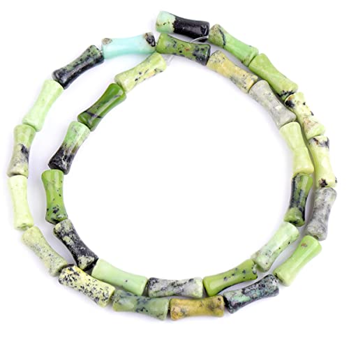 GEM-Inside 30Pcs 5x12mm Natural Green Opal Stone Plant Bamboo Knot Bone Charms Beads for Jewelry Making Power Energy Chakra Stone Beads - color: Green Opal