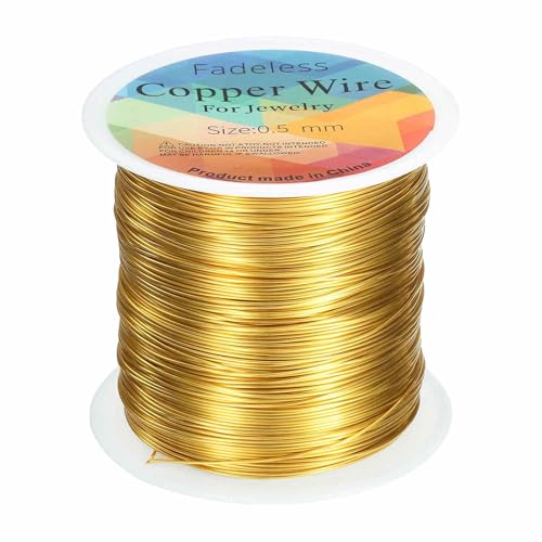 HARFINGTON Wire 203ft Length 24 Gauge Copper Craft Jewelry Wrapping Wire Tarnish Resistant Beading for Jewelry Making Supplies Crafting, Gold - color: Gold