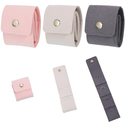 3Pcs Mini Travel Jewelry Bag, Jewelry Roll Bag with Buckle Earrings Storage Box Portable Foldable Travel Necklaces Organizer Case for Earrings, Rings and Necklaces