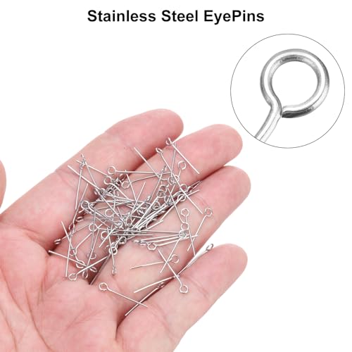 MECCANIXITY 120pcs Stainless Steel Eye Pins 0.6mm/24 Gauge 15mm Earring Flat Headpins for Jewelry Making Supplies Jewelry Findings, DIY Craft, Necklace, Silver