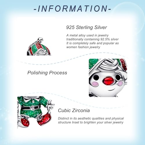 925 Sterling Silver Charms for Bracelets Gold Love and Heart Charms Cherry Blossom Dangle Beads Jewelry for Women - color: Christmas Elf