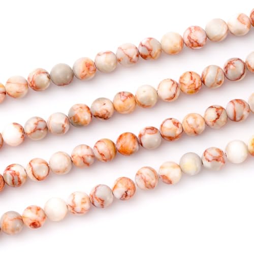 6mm 60pcs DIY Natural Red Network Stone Beads Round Healing Crystal Gemstone Loose Beads for Jewelry Making Handmade Bracelet Necklace - color: Red Network, size: 6mm