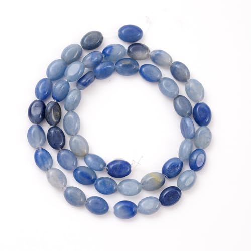 6×8mm Natural Blue Aventurine Gemstone Loose Beads Flat Oval Healing Crystal Loose Stone Beads for Jewelry Necklace Bracelet Earring Craft - color: Blue Aventurine