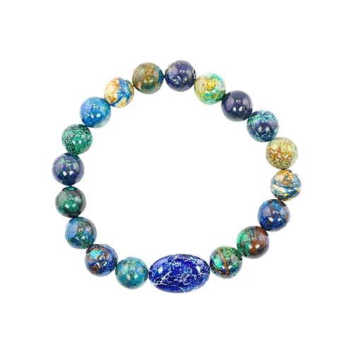 Black Obisidian Bracelets for Men 8" Inch Full Stretch Healing Crystal Bracelet, Beaded Charm Bracelet for Men Gifts Fathers Day Anniversary Birthday Gifts for Him - color: Malachite Azurite & Lapis Lazuli Bracelets