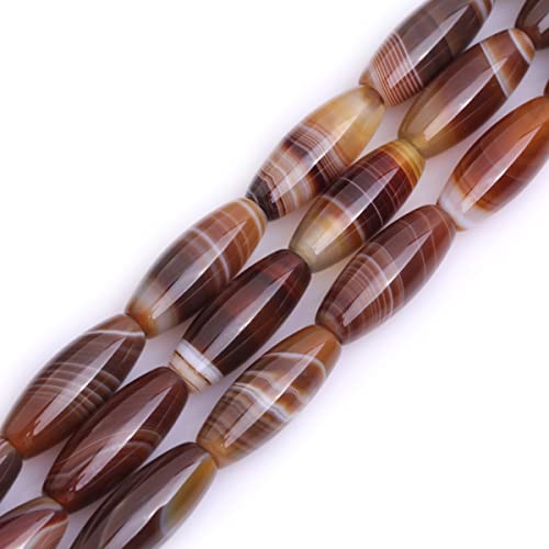 GEM-Inside Stripe Botswana Agate Gemstone Loose Beads Natural 8x20mm Bronw Olivary Crystal Energy Stone Power for Jewelry Making 15" - size: Brown-8X20mm