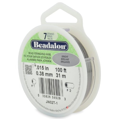 Beadalon 7 Strand Stainless Steel Bead Stringing Wire, 0.015 in / 0.38 mm, Bright, 100 ft / 31 m - color: Bright, style: .015 in / 0.38 mm , 100 ft / 31 m