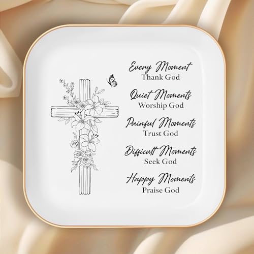 Christian Gifts for Women – Faith Gifts for Women, Sisters in Christ Friendship Gift, Ceramic Jewelry Dish Tray for Mom, Best Friend, Teen Girl, Encouragement Christian Gifts, Mothers Day gifts - style: Thank God