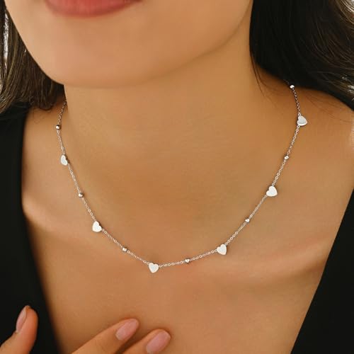 Gold Chain Necklace for Women 18K Gold Plated Dainty Star Cross Heart Cuabn Choker Chains Stainless Steel Trendy Jewelry Christmas Gifts - color: Heart-White Gold