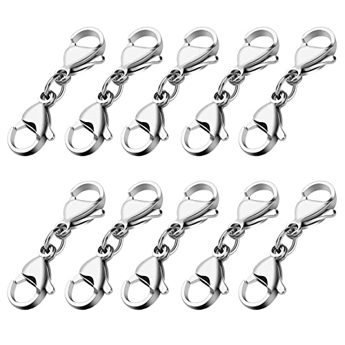 Grevosea 10 Pieces Double Lobster Clasp Extender, Stainless Steel Lobster Claw Clasps Double Claw Connector Bracelet Necklace Extender for DIY Jewelry Making Women Gifts (Silver) - color: 10pcs