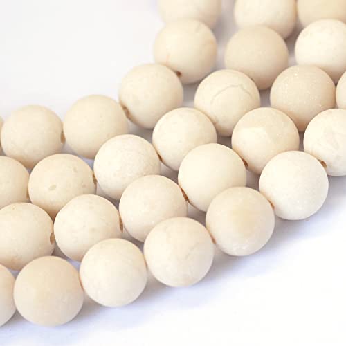 KISSITTY 235pcs 8mm Frosted Natural Fossil Bead Strands, Natural Gemstone Crystal Beads Round Chakra Beads Energy Healing Crystals Gemstones for DIY Jewelry Bracelets Necklaces Making - color: Frosted Natural Fossil