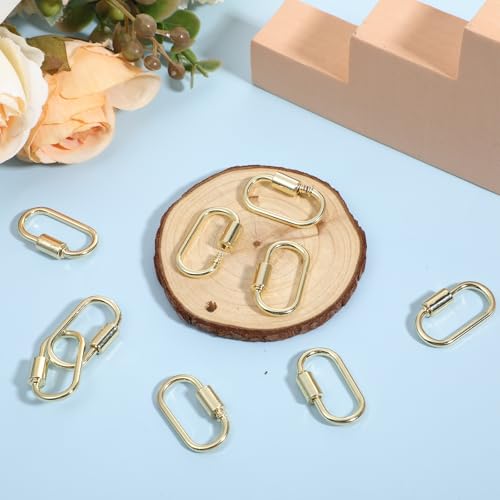 10pcs Screw Carabiner Lock Charms, Silver Necklace Lock Clip Keychain Clip Hook Metal Oval Keyring Holder Clasp for DIY Necklace Bracelets Jewelry Making, 2.5x1.5cm - color: Gold