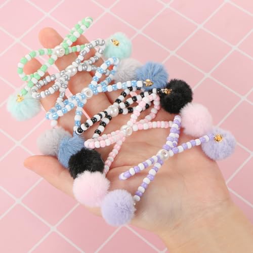 6Pcs Bow Hairball Acrylic Beads for Pens Colorful Bow Focal Spacer Beads for DIY Craft Beadable Pens Jewelry Bracelet Necklace Earrings Keychain Making - color: Bow Hairball