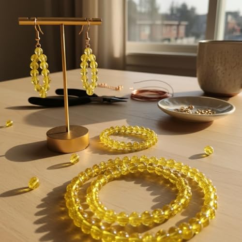 DandS ltd Crackle Lampwork Glass Beads for Jewelry Making, Yellow, Vibrant DIY Bracelets, Necklaces, Earrings, Beading Supplies & Craft Kits for Handmade Jewelry, 80pcs 0.39 inch (10mm), #J250-10 - color: Yellow