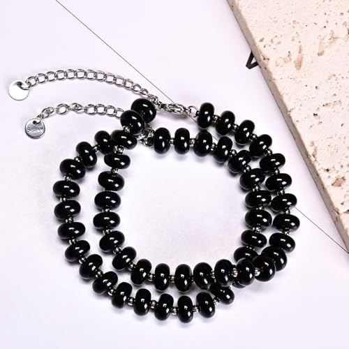 Natural Healing Gemstone Bracelet Handmade Yoga Stretch Elastic Bracelet Stress Relief Crystal Jewelry for Men and Women - color: Black Onyx (Positive Energy), size: 5x8