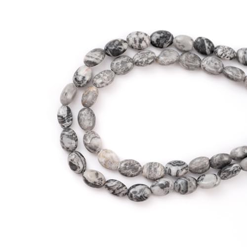 6×8mm Natural Map Gemstone Loose Beads Flat Oval Healing Crystal Loose Stone Beads for Jewelry Necklace Bracelet Earring Craft - color: Map Stone